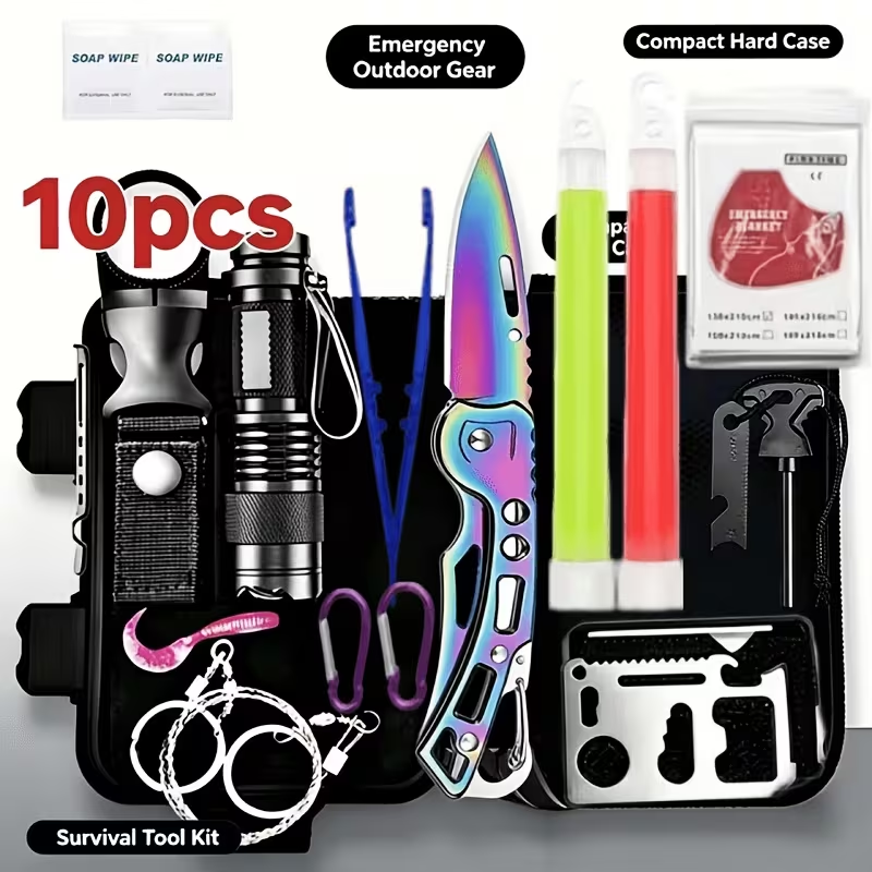 Fishing Equipment Essentials - ชุดอุปกรณ์เอาตัวรอด 10-in-1 ชุดมีดพกสำหรับผู้ชาย และเครื่องมือสำหรับกิจกรรมกลางแจ้ง เหมาะเป็นของขวัญวันพ่อ สำหรับคุณพ่อ