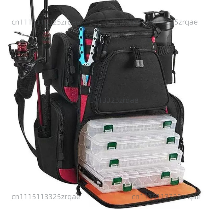 Fishing Equipment Bag - กระเป๋าเป้ใส่อุปกรณ์ตกปลาพร้อมช่องเก็บของขนาดใหญ่สำหรับกิจกรรมกลางแจ้ง พร้อมผ้าคลุมกันฝน เหมาะสำหรับอุปกรณ์ตกปลา