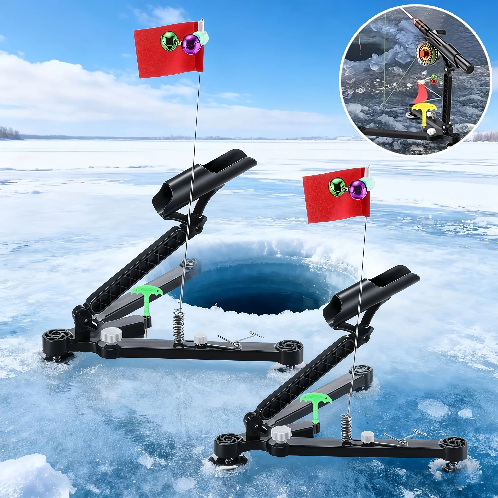 Ice Fishing Tip Up - ชุดอุปกรณ์สำหรับตกปลาบนน้ำแข็ง 1 ชุด ประกอบด้วย: ที่วางคันเบ็ดตกปลา (สีสุ่ม),